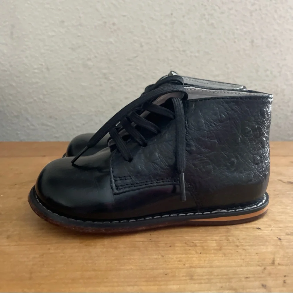 Josmo Black Leather Lace Up Baby Toddler Walking Shoes Boys Sz 7.5